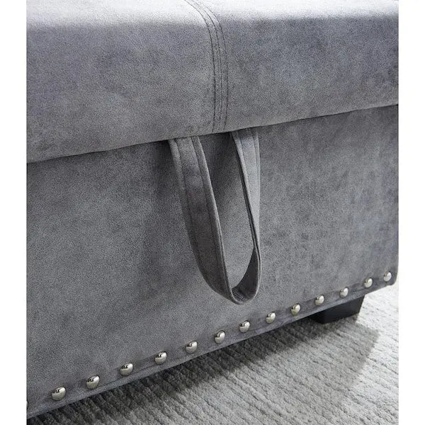 Reversible Gray Velvet L-Shaped Sleeper Sectional Sofa with Hidden Storage Compartment