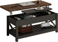 Convertible Coffee Table with Hidden Storage – Multi-Function Design Transforms into Dining Table, White & Brown Two-Tone Finish