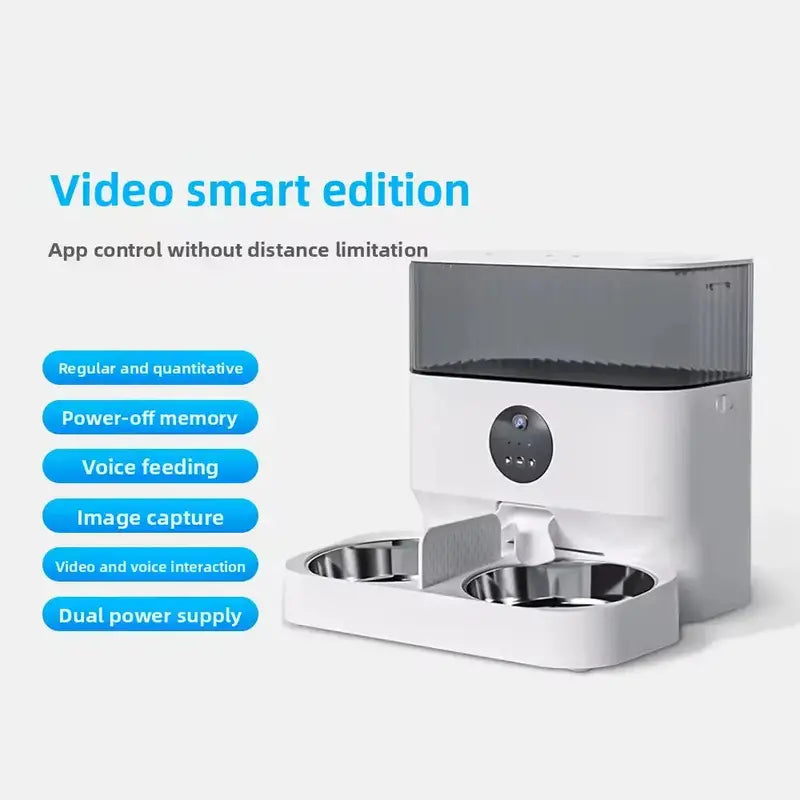 Smart Pet Feeder with HD Camera – Dual Stainless Steel Bowls, WiFi App Control & Scheduled Feeding for Multiple Pets