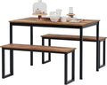 Soho-Style 3-Piece Dining Set for 4 – Space-Saving Rectangular Table with Two Benches in Brown