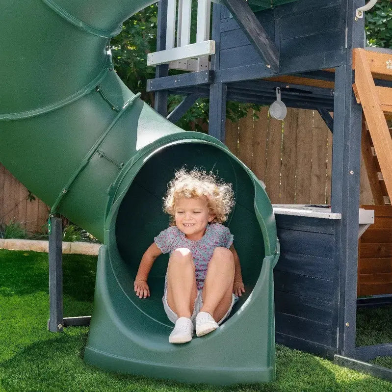 KidKraft Cozy Escape Navy Playhouse – Fully Assembled Backyard Play Structure