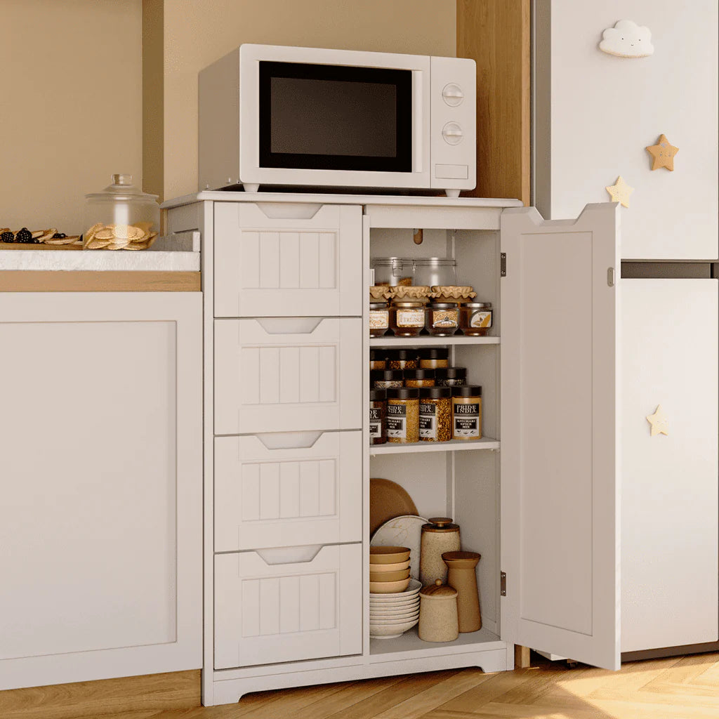 Aiho 33.5 "h Wooden Bathroom Floor Cabinet with 4 Drawers and 1 Door for Bathroom, Kitchen, Bedroom - White
