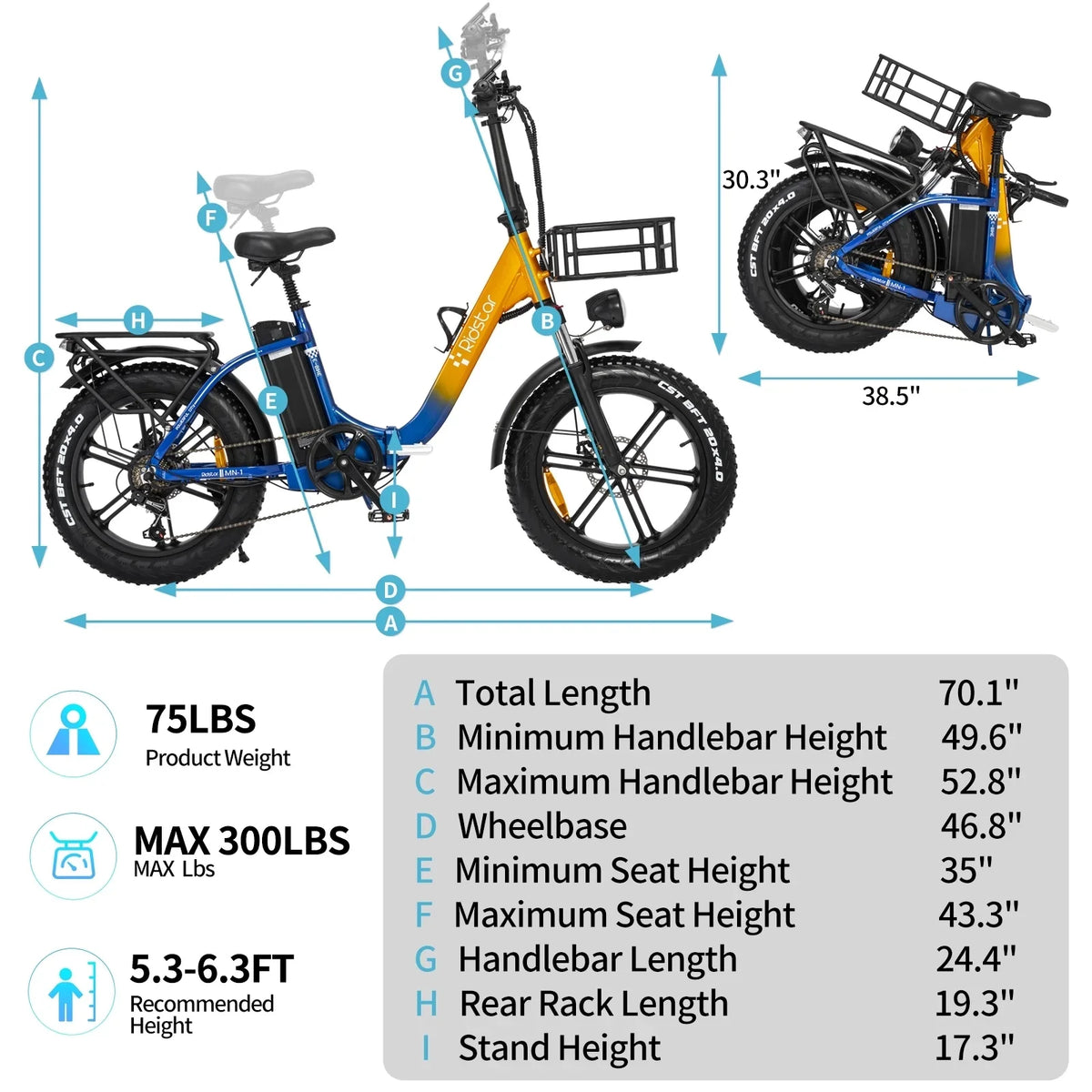 Ridstar 1500W Electric Bike for Adults, 31MPH 48V 15.6AH Mountain Bike, 20"fat Tire 7 Speed Electric Bicycle UL2849