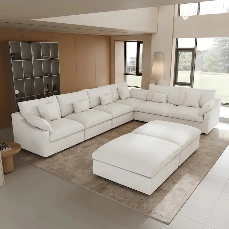 Large Linen Corner Sectional Sofa – Modular Living Room Couch Set