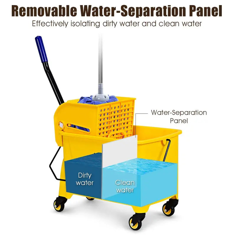 Commercial-Grade Mop Bucket with Wringer – Portable 21-Quart Yellow Cleaning Station