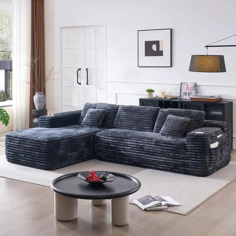 L-Shaped Cloud Sectional Sofa: Reclining Modular Design with Built-In Cup Holders & Plush Seating