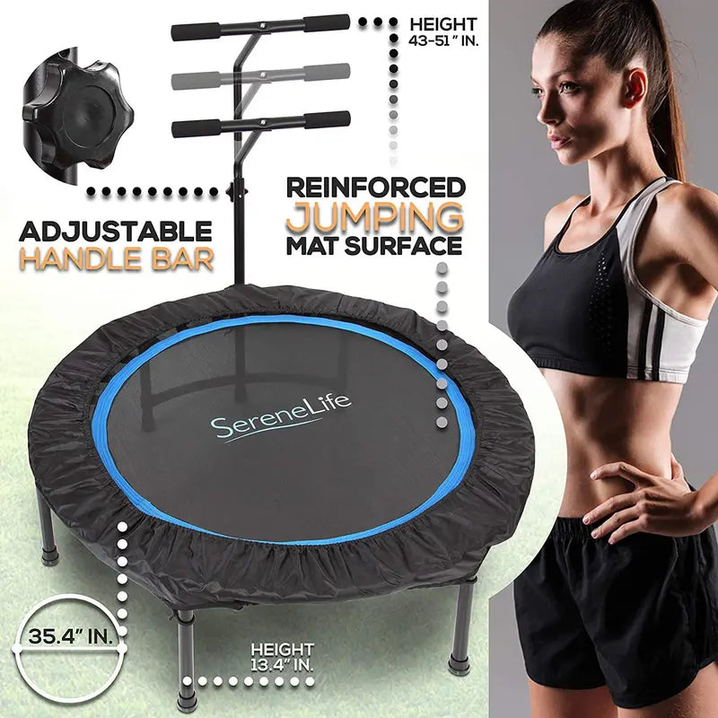 SereneLife 40′ Indoor Outdoor Fitness Cardio Sports Trampoline with Handrail