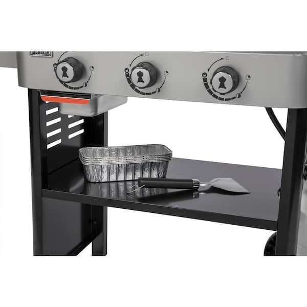 3 Burner Propane Gas Grill 28 in. Flat Top Griddle in Black