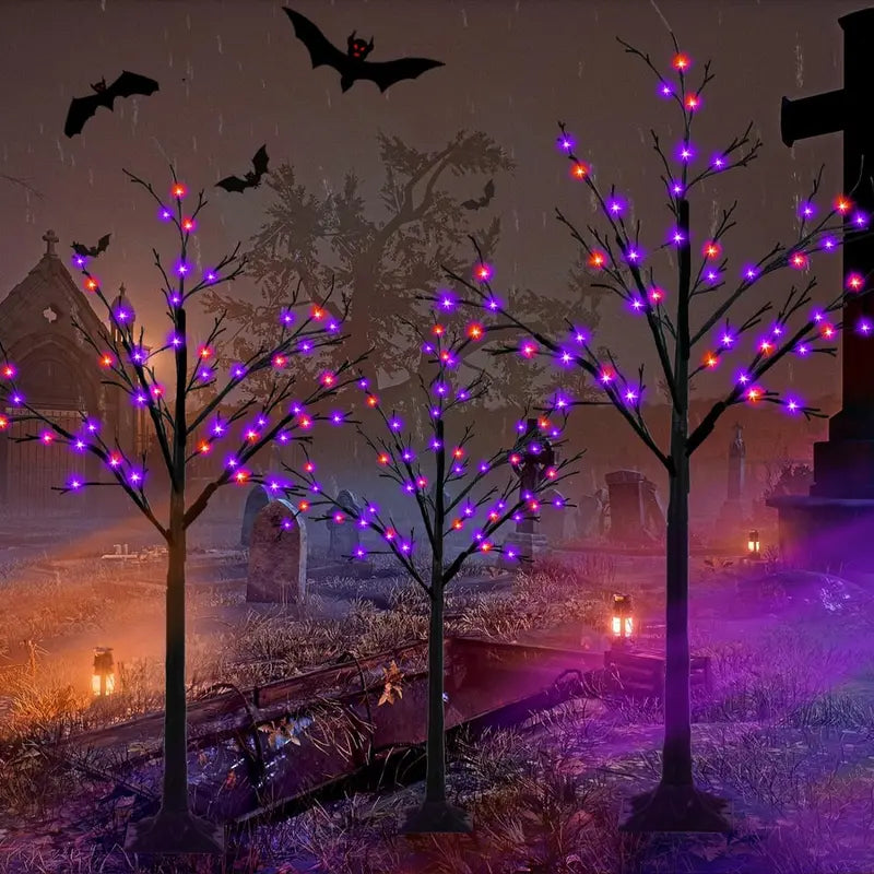 Set of 3 Glow-in-the-Dark Halloween Trees – 96 LED Illuminated Decorations