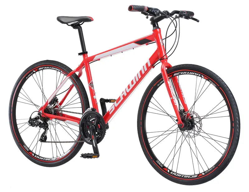 Schwinn Kempo Hybrid Road Bike – 700c Wheels, 21-Speed Shimano Drivetrain, Men's Red Frame