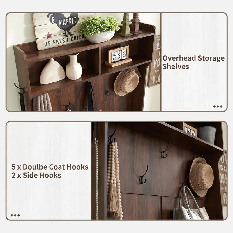 JXQTLINGMU 59-Inch Farmhouse Hall Tree – Entryway Bench with 20 Cubbies, 12 Hooks, Sliding Barn Doors, and Shoe Storage