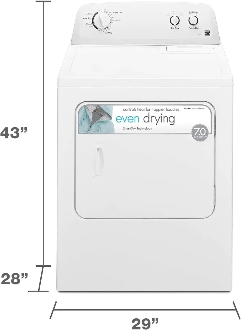 Kenmore 29-Inch Front-Load Electric Dryer – 7.0 Cu. Ft. Capacity, Wrinkle Guard, White