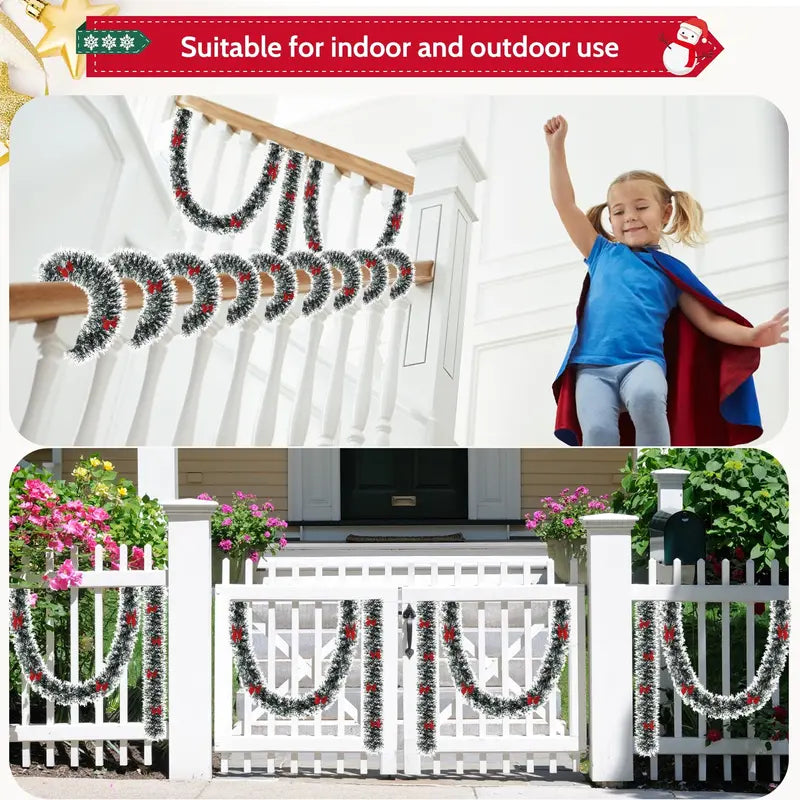 IZNEN 50FT Green Tinsel Christmas Garland with 38 Red Bows for Indoor/Outdoor Holiday Decor