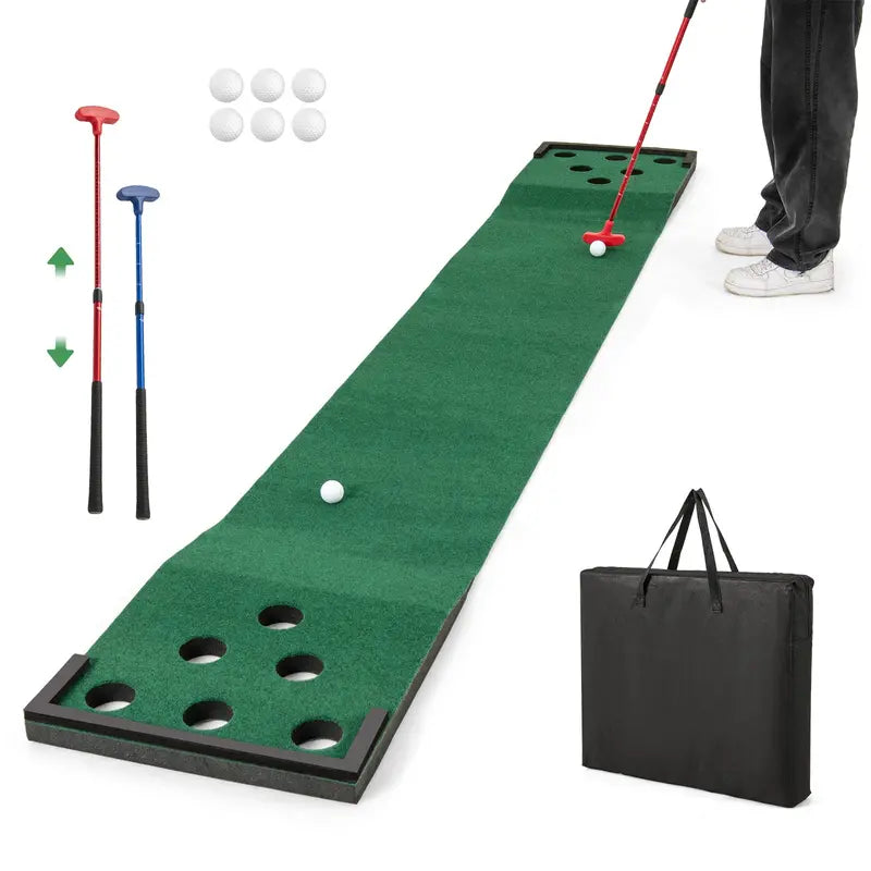 Compact Portable Putting Mat with Two Adjustable Putters