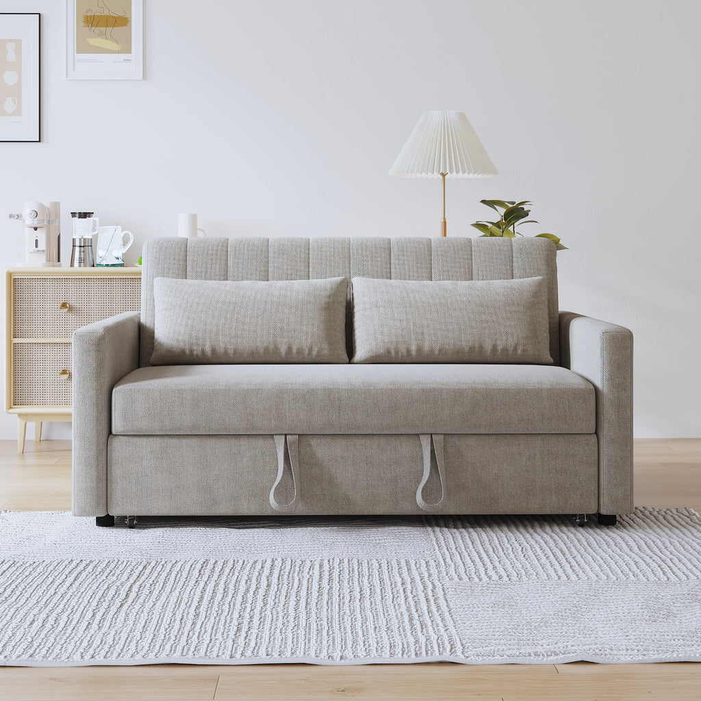 Noodeniya 54" Twins Pull Out Sofa Bed, Modern Convertible Sleeper Couch, Fabric Loveseat for Small Place, Light Gray