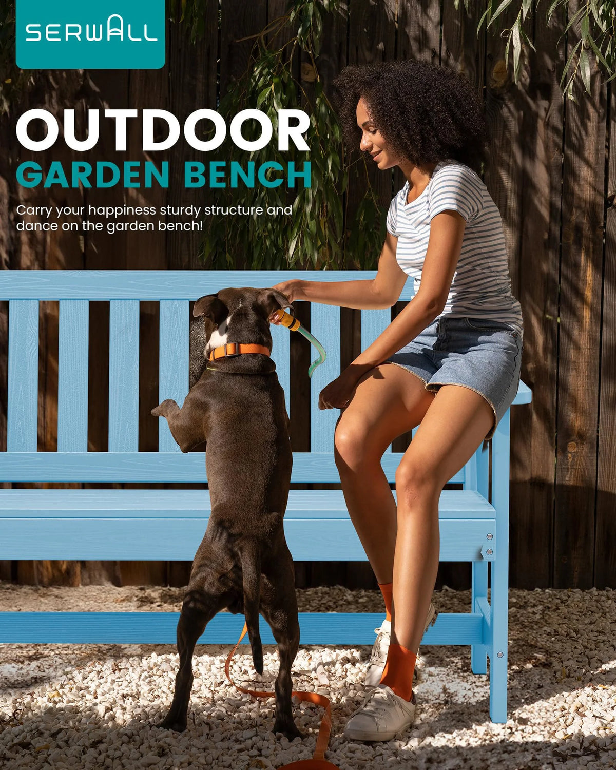 SERWALL Outdoor Bench for 2 - Person, Weather - Resistant HDPE with Aluminum Reinforcement, Supports 660 lb, Comfortable Seating for Patio, Garden, and Porch, Black