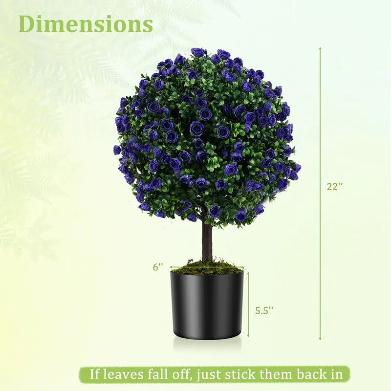 Set of 2 Artificial Purple Rose Topiary Balls – 22-Inch Faux Shrub Arrangements in Decorative Pots