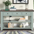 Rustic Wood Console Table Featuring Three Drawers and Dual Open Shelving