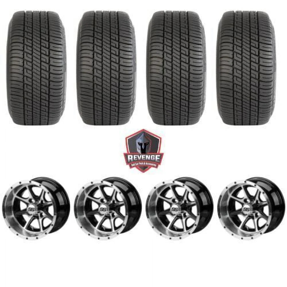 12" Azusa Machined Black Golf Cart Wheels and Tires Combo (205/30 - 12) Set of 4