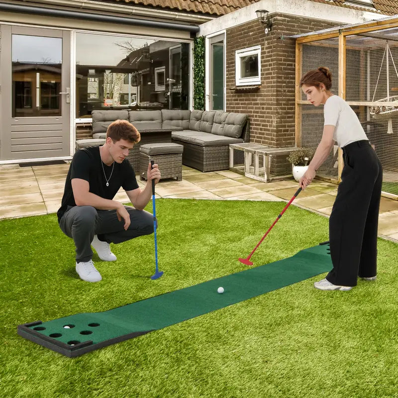 Compact Portable Putting Mat with Two Adjustable Putters