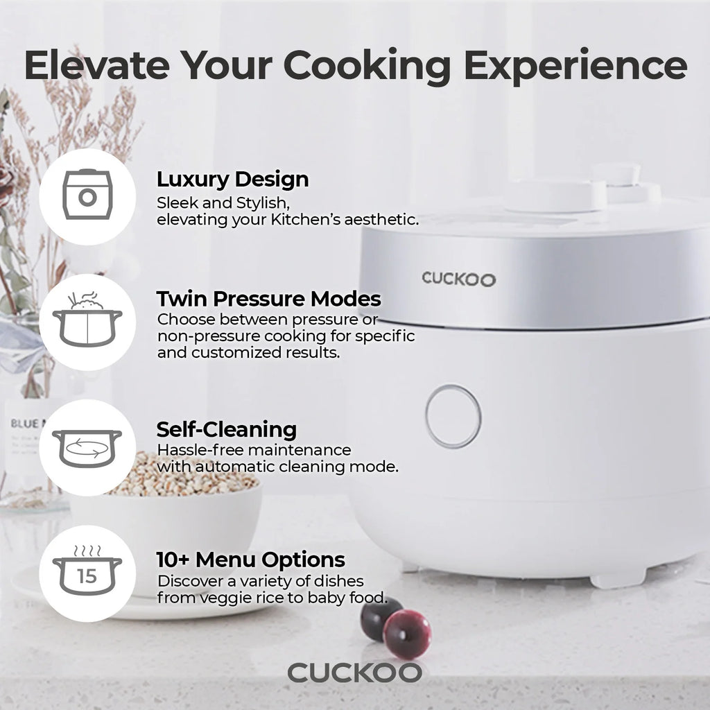 CUCKOO 3 - Cup Induction Heating Twin Pressure Rice Cooker, Nonstick Pot, 15 Cooking Modes, Voice Guide