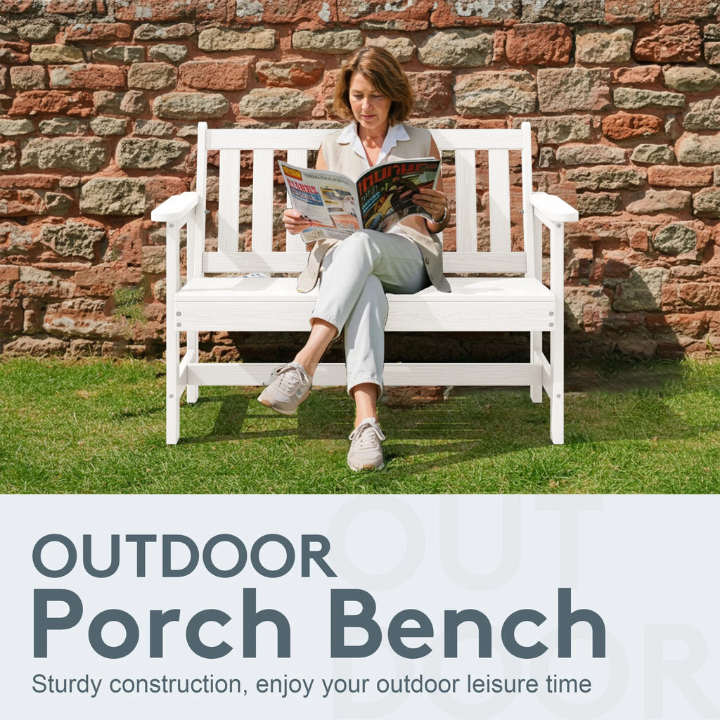 SERWALL Outdoor Bench for 2 - Person, Weather - Resistant HDPE with Aluminum Reinforcement, Supports 660 lb, Comfortable Seating for Patio, Garden, and Porch, Black