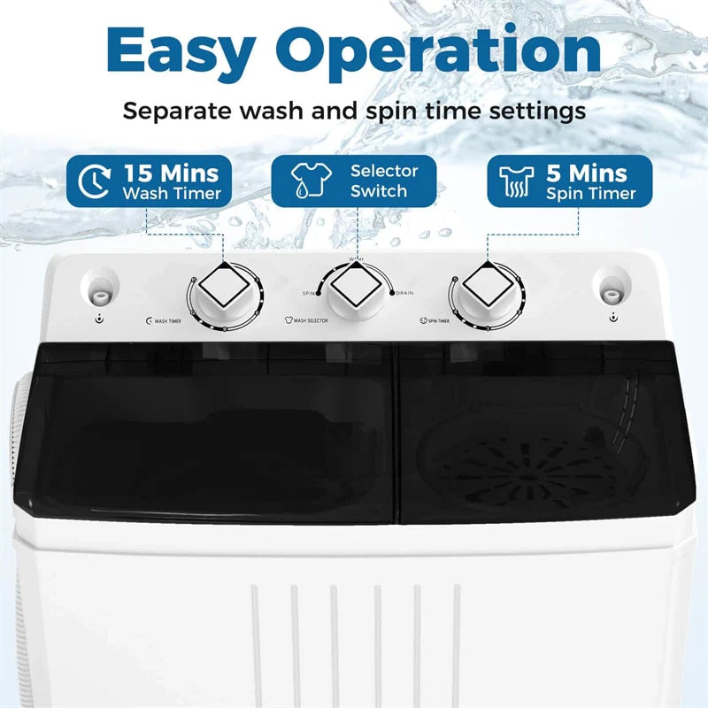 Portable Washing Machine, 2-in-1 Twin Tub Washer Spin Dryer Combo with Built-in Drain Pump, 20LB Capacity & Compact for Apartment, Dorm & RV