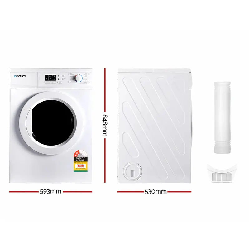 Devanti 7kg Vented Tumble Dryer – Compact White Capacity Dryer with Multiple Programs
