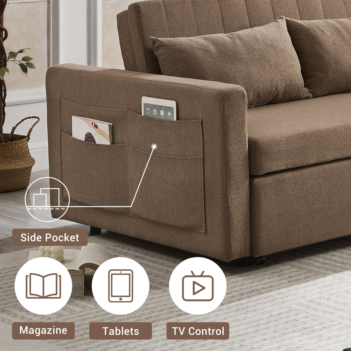 Noodeniya 54" Twins Pull Out Sofa Bed, Modern Convertible Sleeper Couch, Fabric Loveseat for Small Place, Light Gray