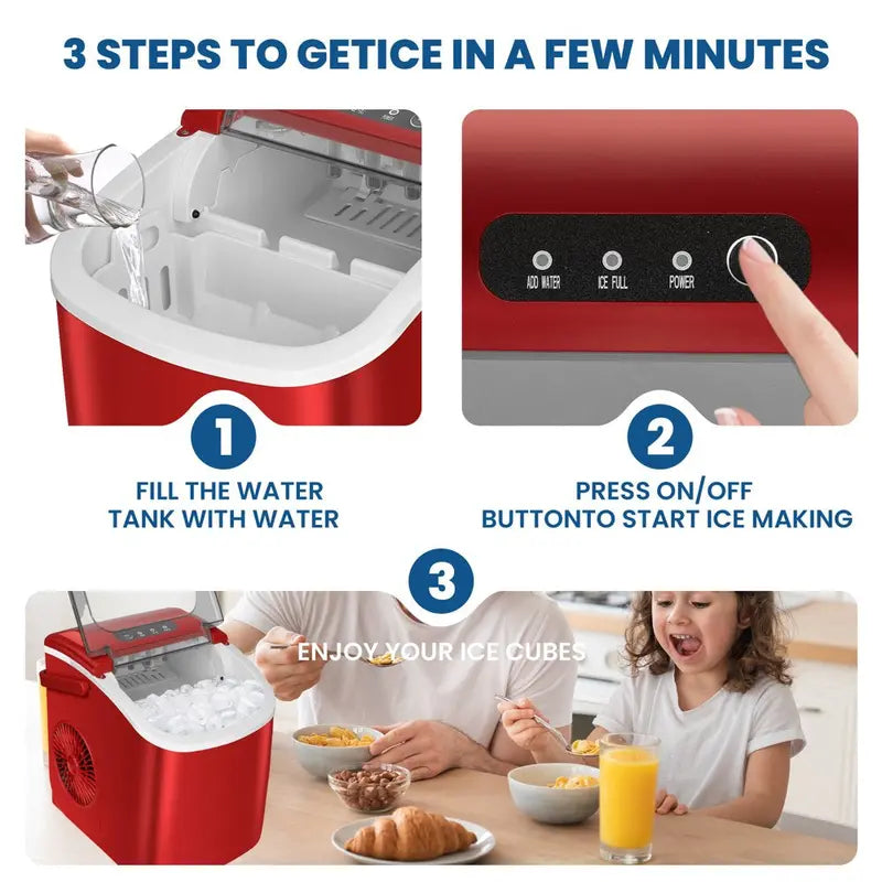 KISSAIR Compact Ice Maker – 26 lbs/Day Countertop Unit with Self-Cleaning Function
