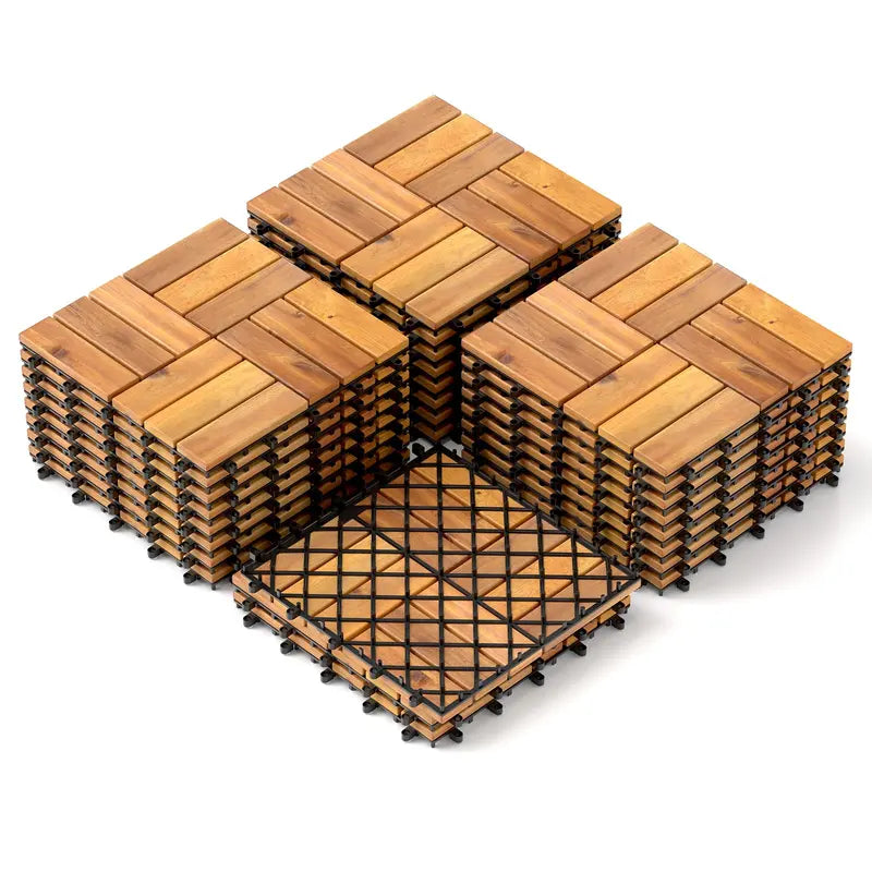 Interlocking Acacia Wood Decking Tiles — 27-Pack, 12″×12″ per Tile