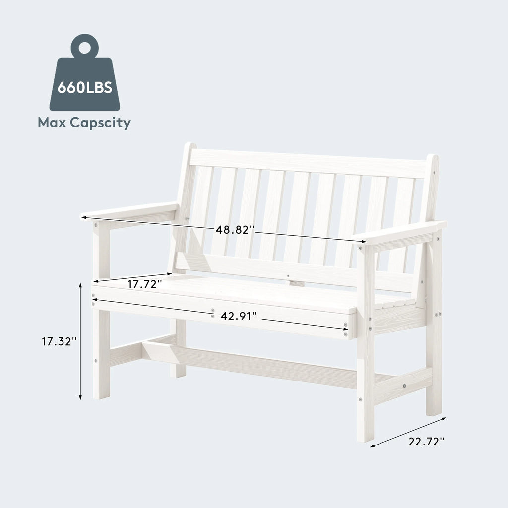 SERWALL Outdoor Bench for 2 - Person, Weather - Resistant HDPE with Aluminum Reinforcement, Supports 660 lb, Comfortable Seating for Patio, Garden, and Porch, Black