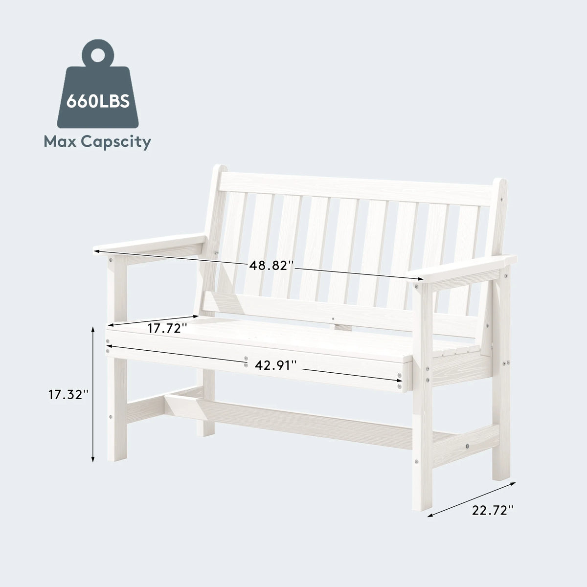 SERWALL Outdoor Bench for 2 - Person, Weather - Resistant HDPE with Aluminum Reinforcement, Supports 660 lb, Comfortable Seating for Patio, Garden, and Porch, Black