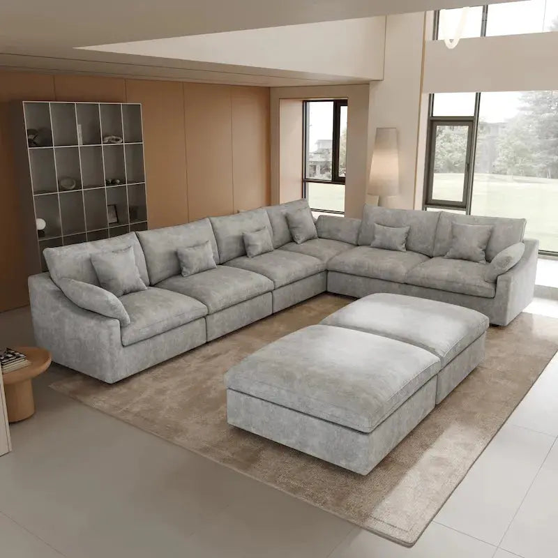 Large Linen Corner Sectional Sofa – Modular Living Room Couch Set