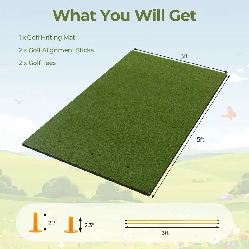 Professional Golf Hitting Mat – 5x3ft or 5x4ft, 20–32mm Thick with Alignment Tools
