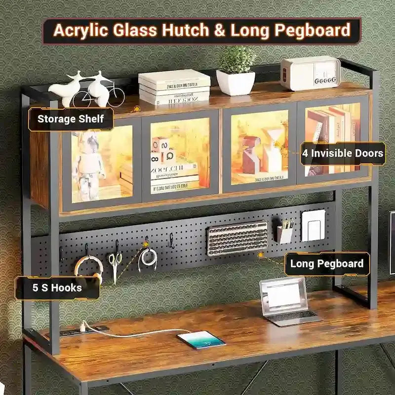 L-Shaped Gaming Desk with Pegboard Wall System, Five-Drawer Organizer, and Shelf Storage