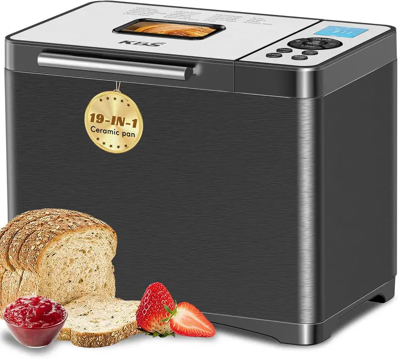 KBS 2LB Stainless Steel Bread Maker – 19-in-1 Fully Automatic Machine with Ceramic Baking Pan