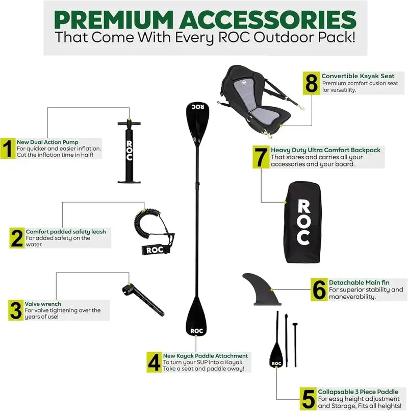 ROC All-in-One Inflatable Stand-Up Paddle Board – Non-Slip Deck & Travel Kit