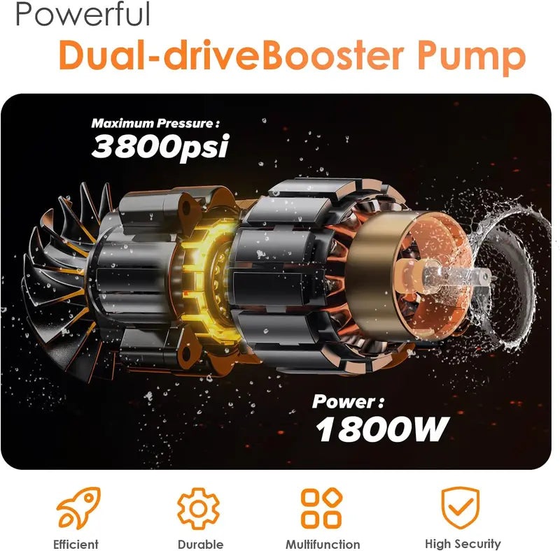 Orange Electric Pressure Washer 3800PSI 2.4GPM with 5 Nozzles, Dual Water Intake & 35FT Cord for Cars, Fences, Patios Cleaning