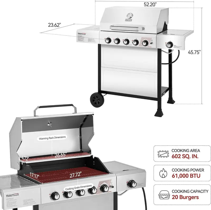 Royal Gourmet GA5401T 5-Burner Stainless Steel Propane Grill — 61,000 BTU Output