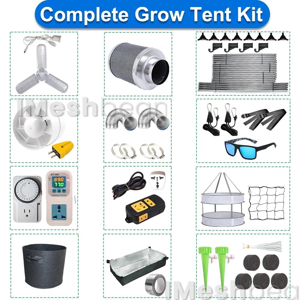 Imeshbean Upgraded 32"x32"x63" Grow Tent Kit, Fabric, Complete System, LED Light, Includes Fan & Timer