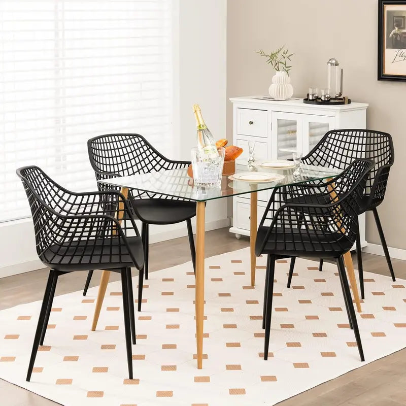 Set of 4 Black Modern Dining Chairs — Powder-Coated Metal Frame, 15-Inch High Back, Anti-Slip Feet, 265-LB Capacity