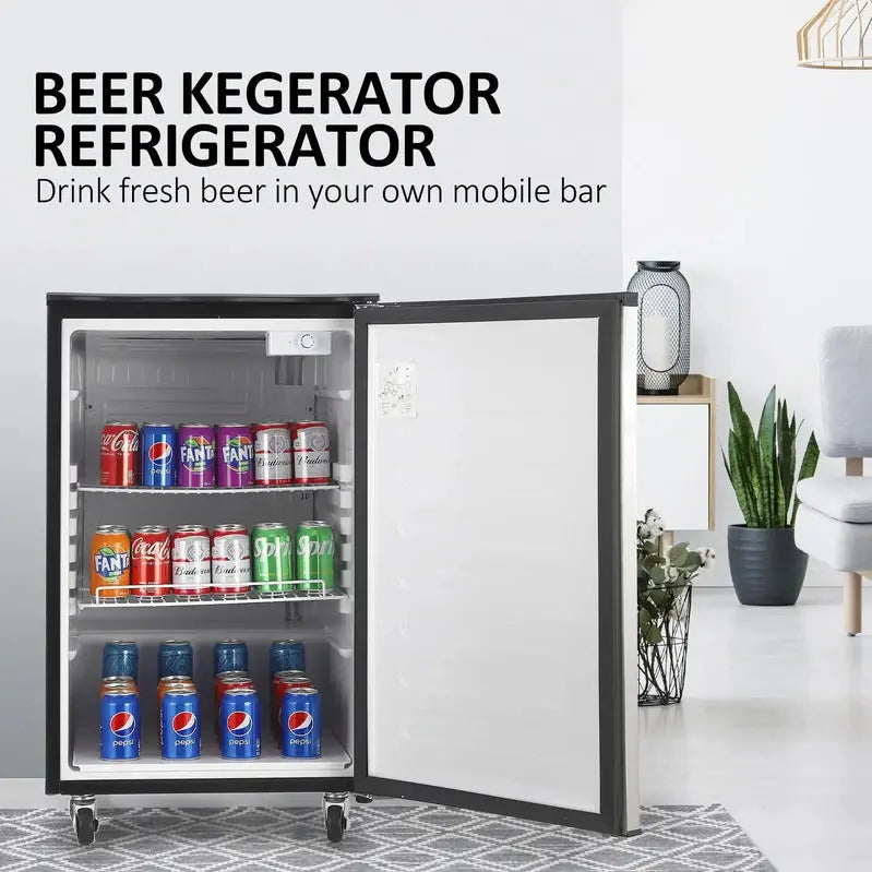 Dual-Tap Stainless Steel Beer Kegerator: Full-Size Draft Dispenser with CO2 Tank & Adjustable Temp (32°F–50°F)