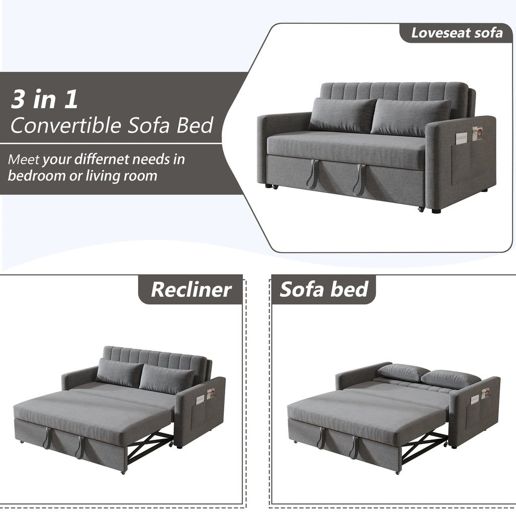 Noodeniya 54" Twins Pull Out Sofa Bed, Modern Convertible Sleeper Couch, Fabric Loveseat for Small Place, Light Gray