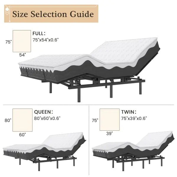 Smart Adjustable Base – Full-Size Bed Frame with Quiet Dual Motors, Zero-G Mode & Custom Presets