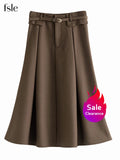 FSLE ¡¾Clearance Sale¡¿Women Winter Solid A-LINE Skirts Pocket Pleated Design Mid-Calf Winter Skirt Belt Women Long Commuter Skirt