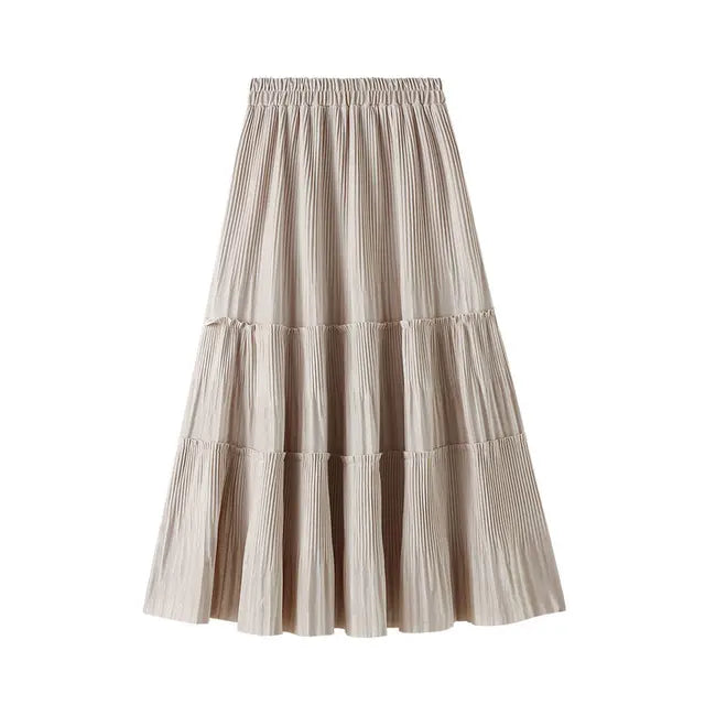 OHRYIYIE Solid Color Vintage Long Velvet Pleated Skirt Women 2023 New Autumn Winter Fashion Lady High Waist A Line Skirt Female