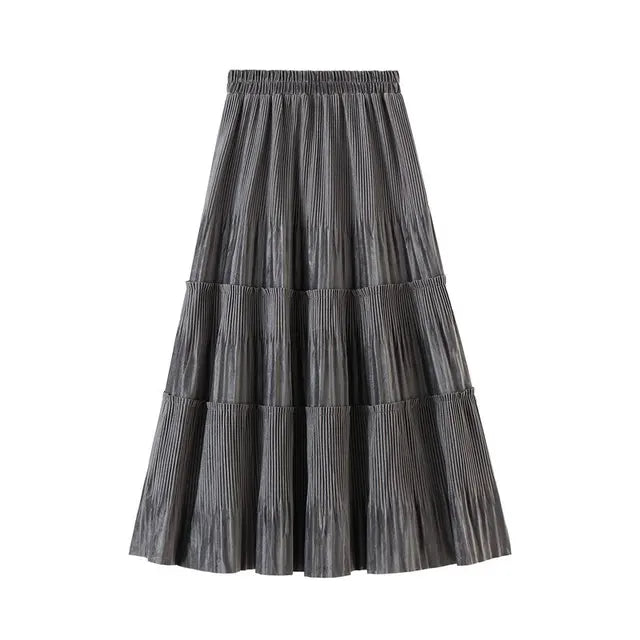OHRYIYIE Solid Color Vintage Long Velvet Pleated Skirt Women 2023 New Autumn Winter Fashion Lady High Waist A Line Skirt Female