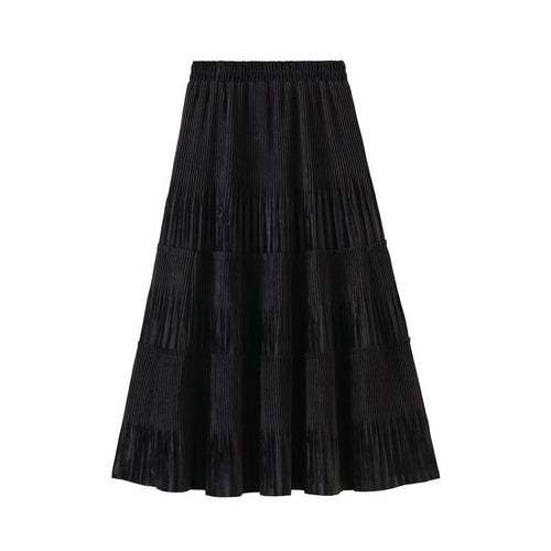 OHRYIYIE Solid Color Vintage Long Velvet Pleated Skirt Women 2023 New Autumn Winter Fashion Lady High Waist A Line Skirt Female