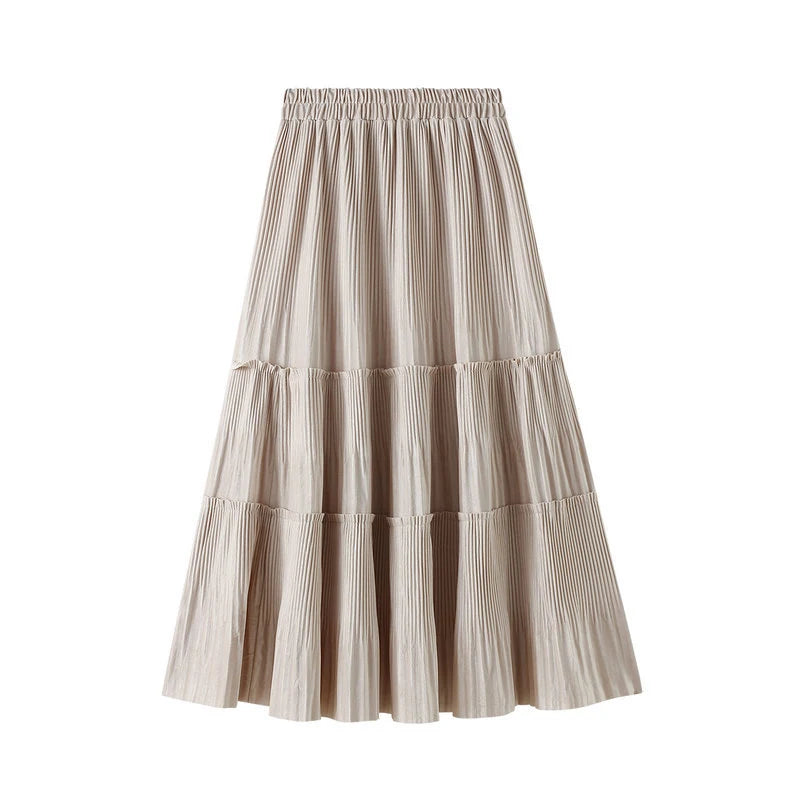 OHRYIYIE Solid Color Vintage Long Velvet Pleated Skirt Women 2023 New Autumn Winter Fashion Lady High Waist A Line Skirt Female
